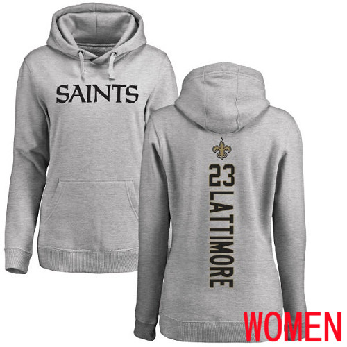 New Orleans Saints Ash Women Marshon Lattimore Backer NFL Football #23 Pullover Hoodie Sweatshirts->nfl t-shirts->Sports Accessory